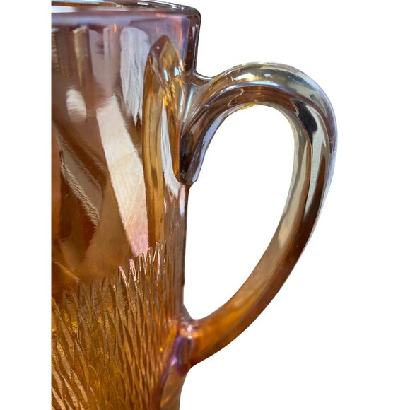 Vintage Amber Marigold Carnival Glass Pitcher With Textured Finish SKU 9319 - Picture 6 of 10